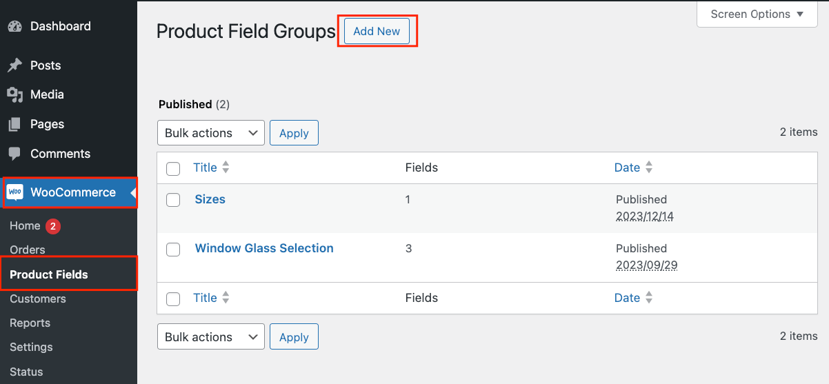 Adding a new product field group in WooCommerce