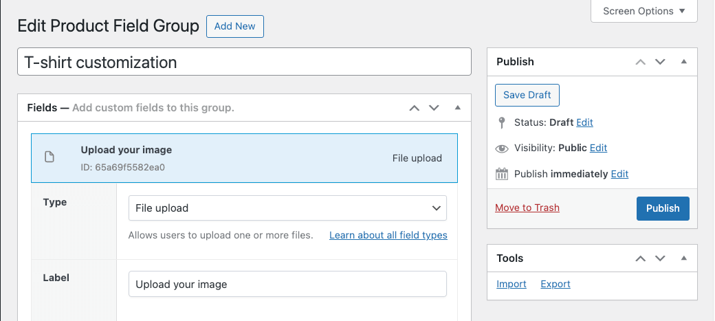 Customizing a new product field