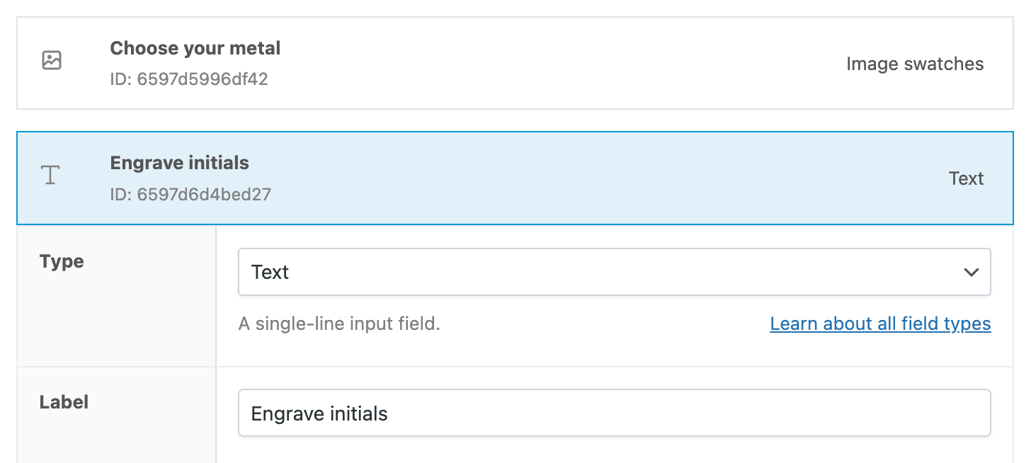 APF text field settings in Woo product backend