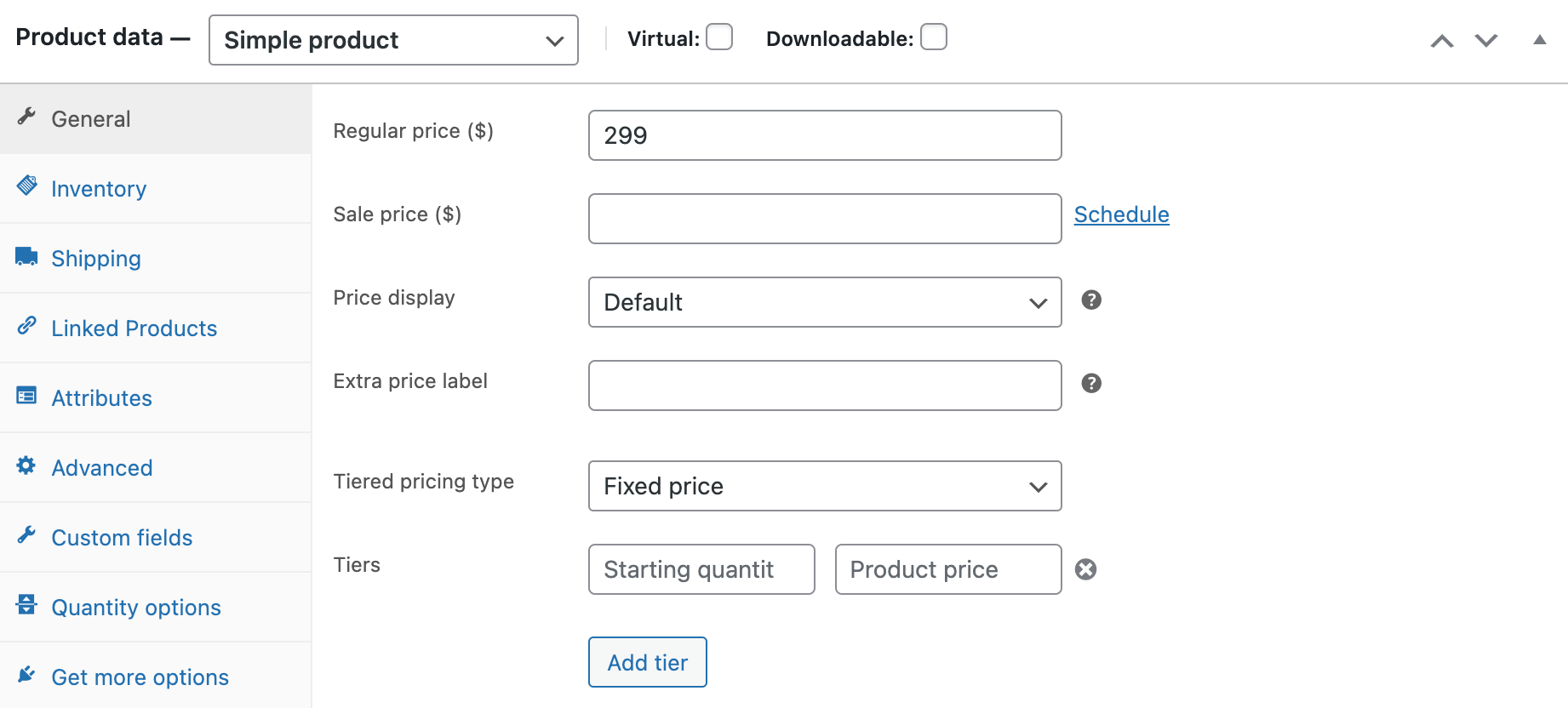 General product settings in WooCommerce