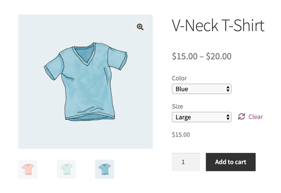 An example of a variable product page in WooCommerce