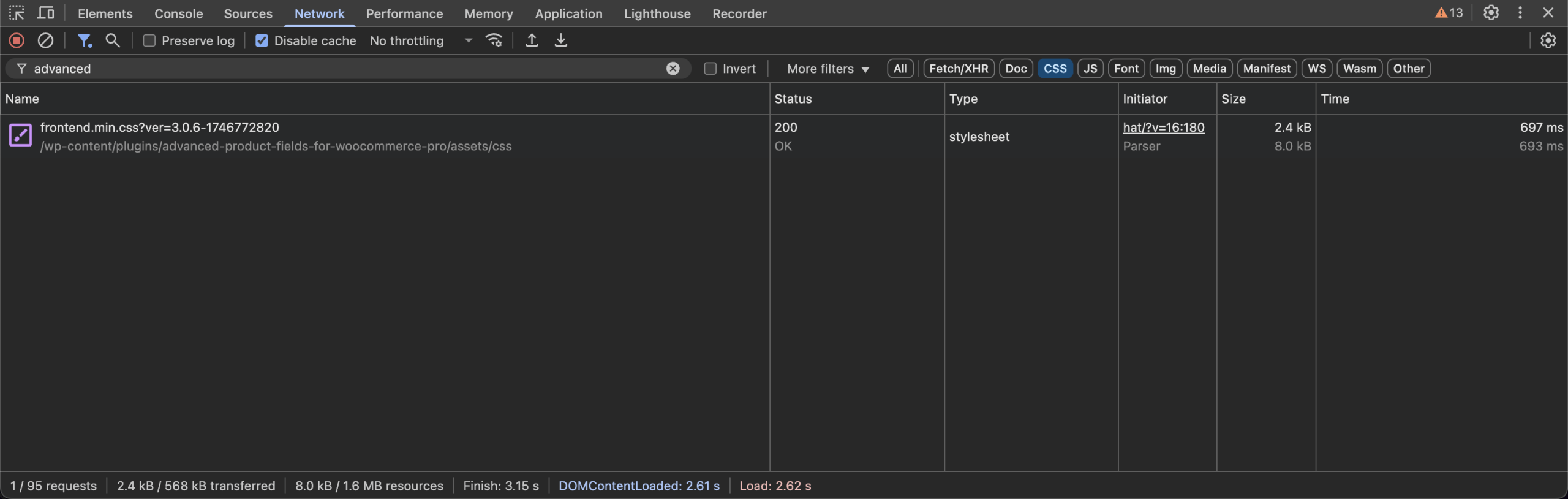 CSS file loaded by APF