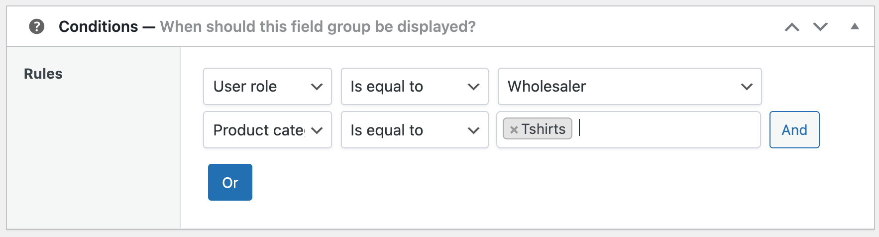 Adding condition rules to custom product fields