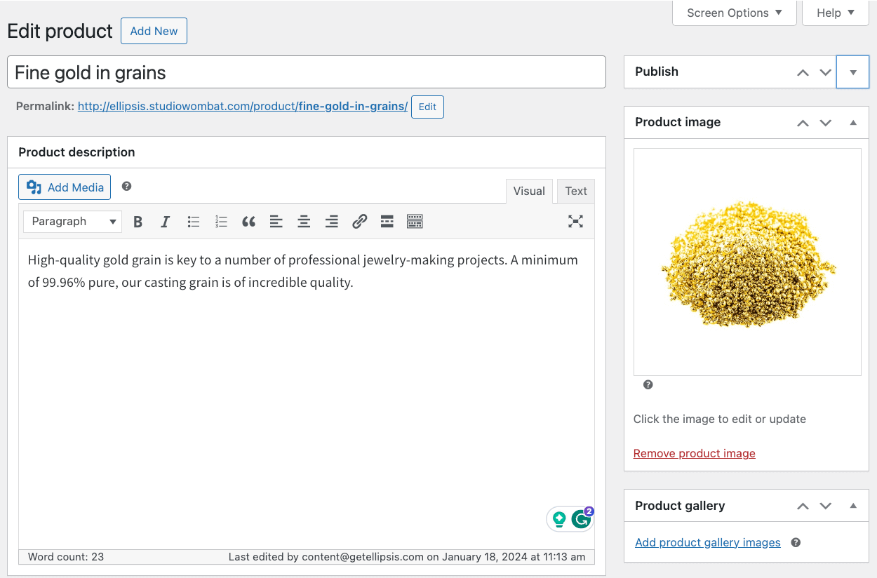 Creating a new product in WooCommerce – title, description, and product image