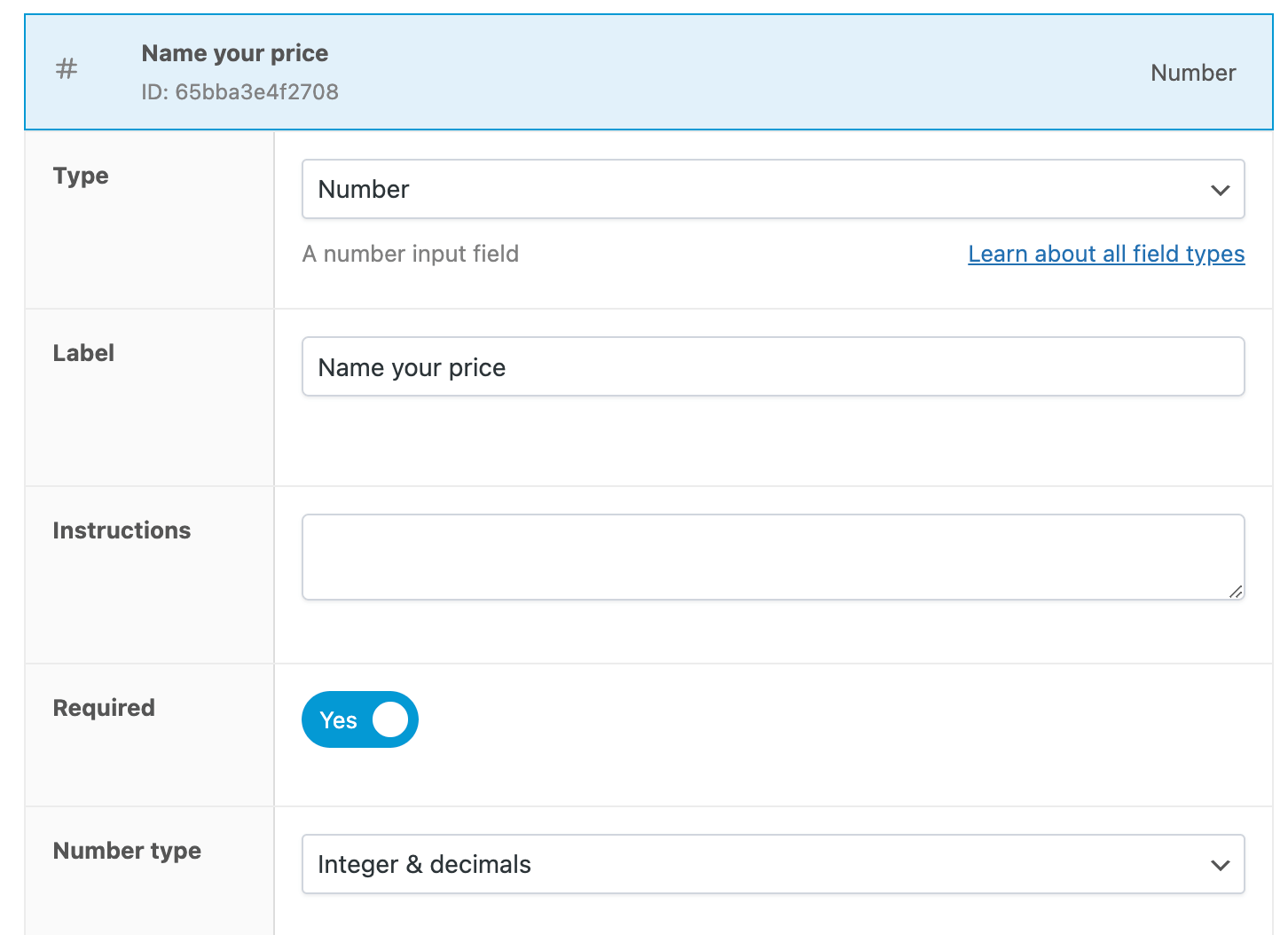 Creating a number input field with Advanced Product Fields for WooCommerce