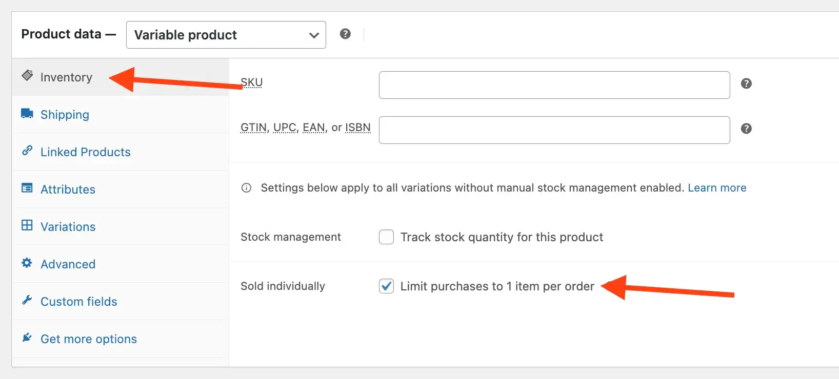 Remove the quantity input box by marking a product as 'sold individually'