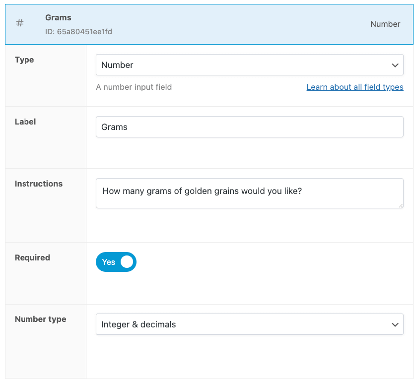 General settings for a custom field in WooCommerce