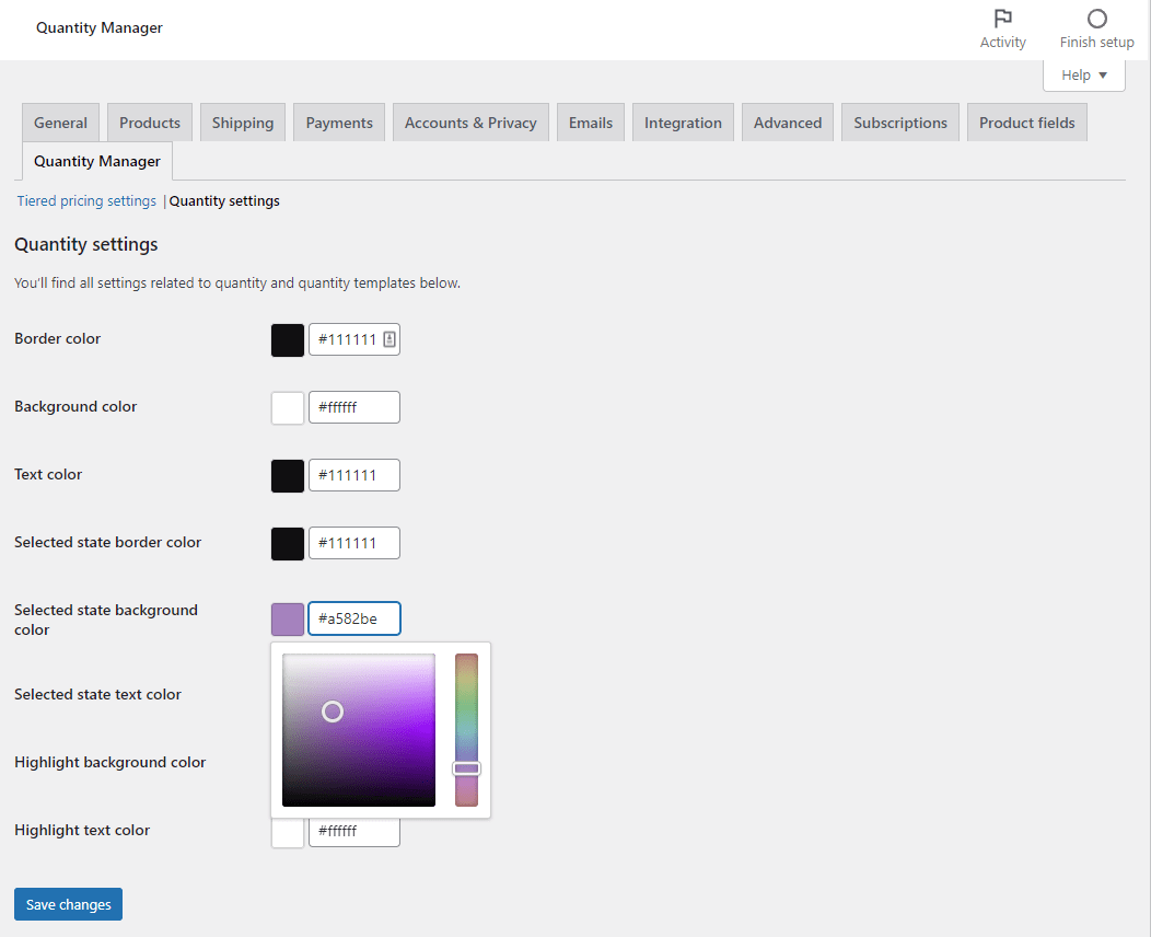 Quantity manager settings
