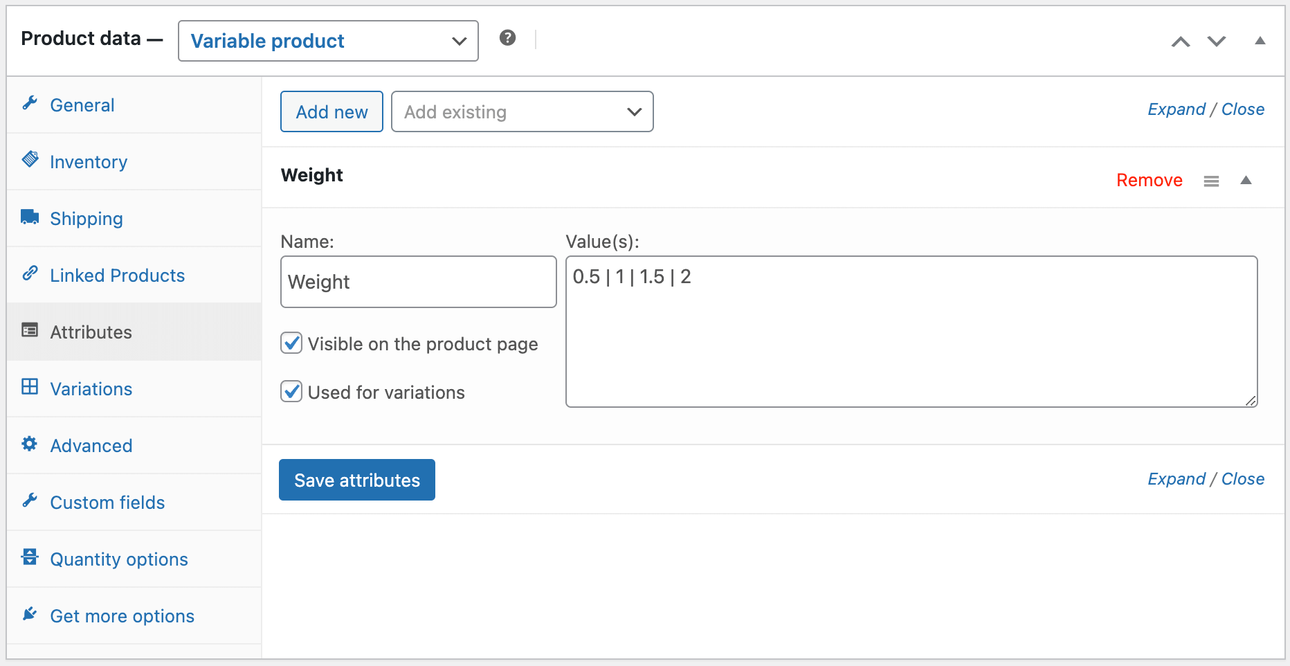 Adding weight as product variations