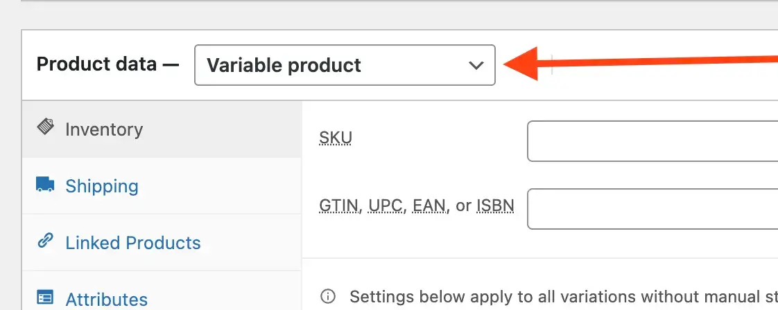 Variable product setting in WooCommerce