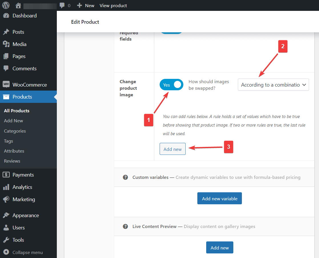 Applying the correct product image to the customer's selection