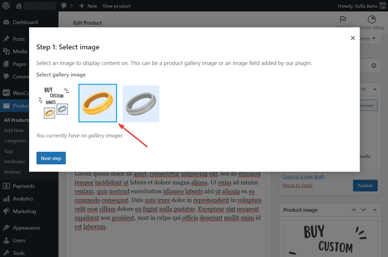 Selecting an image for the live preview in APF