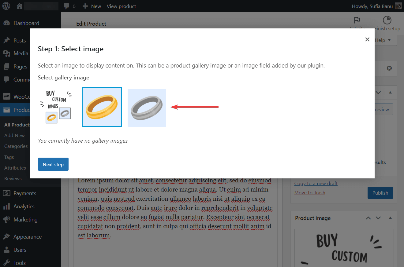 Selecting an image for the live preview of another product in APF