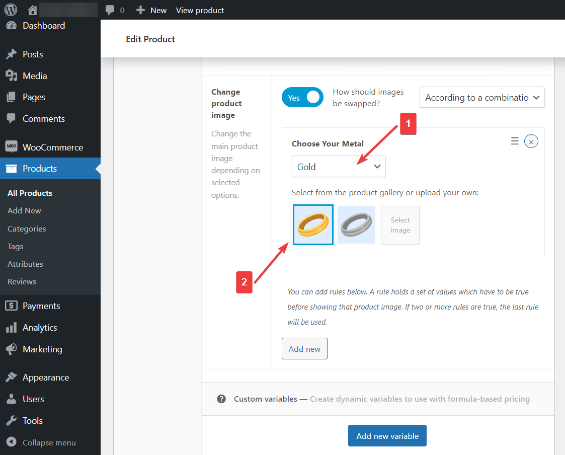 Adding the corresponding image to the selected product option in APF
