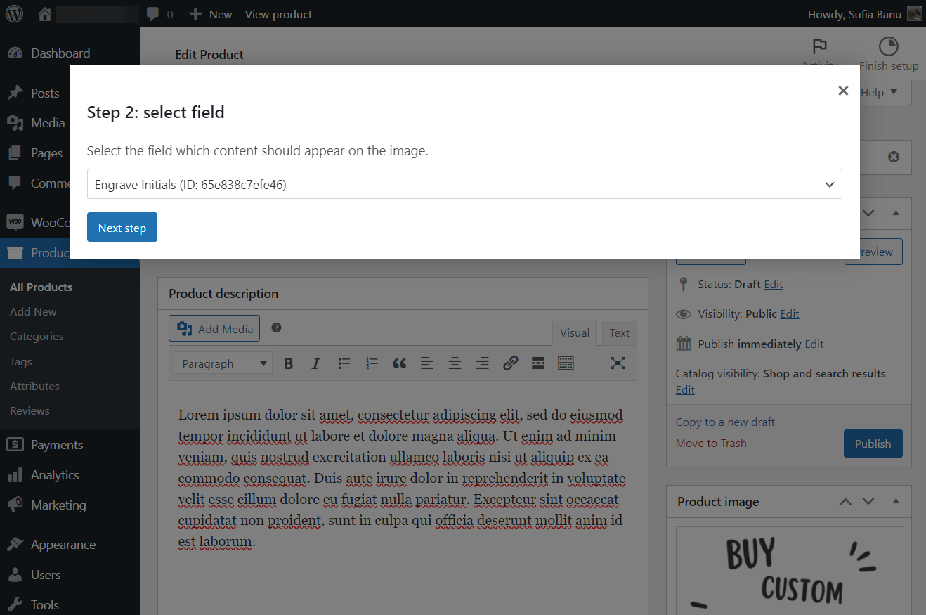 Selecting a field for the live preview image in APF
