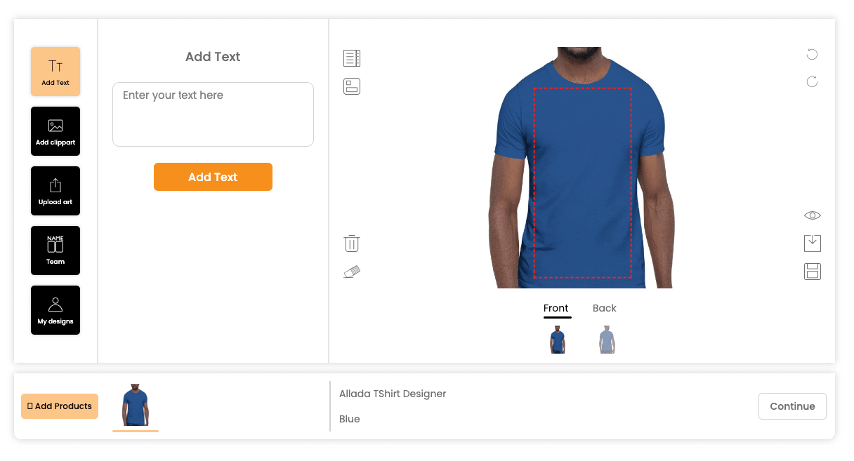 Allada – Custom T-Shirt Designer for WooCommerce demo