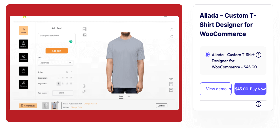 Allada – Custom T-Shirt Designer for WooCommerce homepage