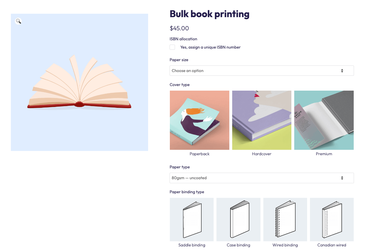 Example of a product with multiple customization fields