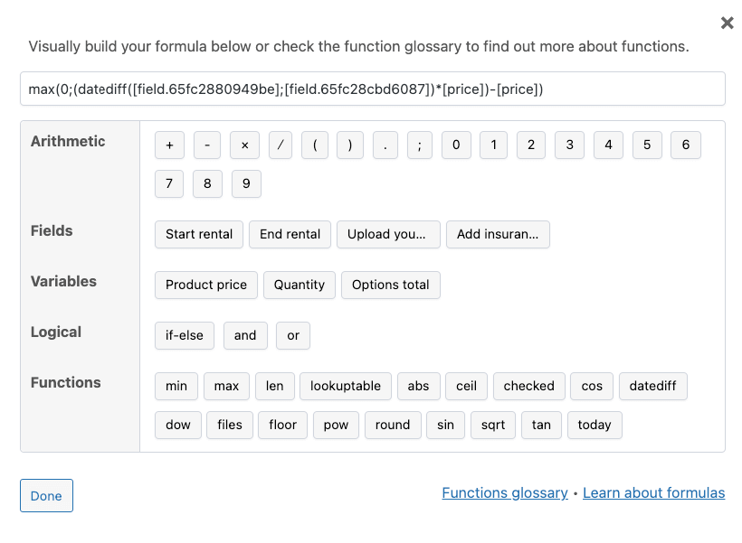 Adding a pricing formula for a custom field that affects pricing