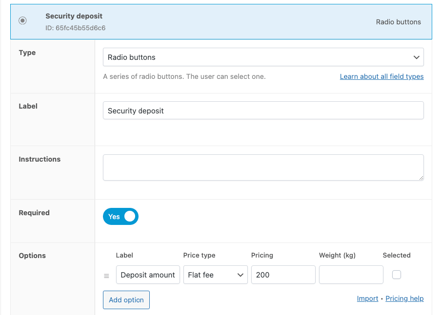 Adding a security deposit option