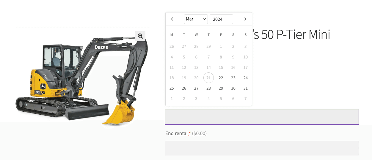 Calendar date picker front end