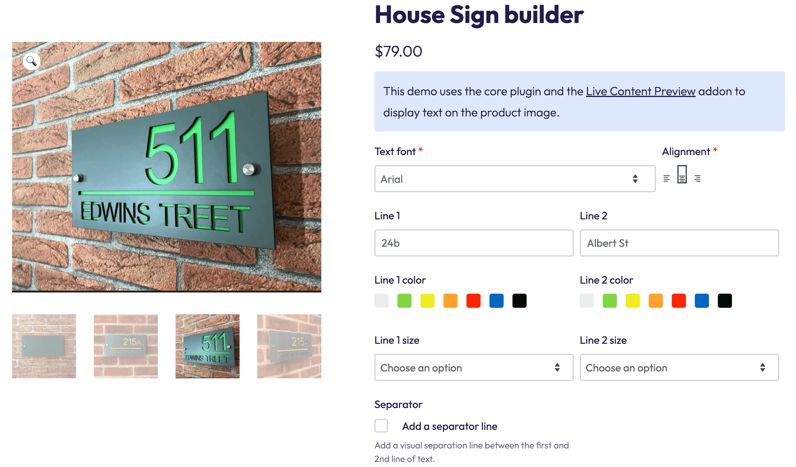 Example of a product page with multiple custom fields