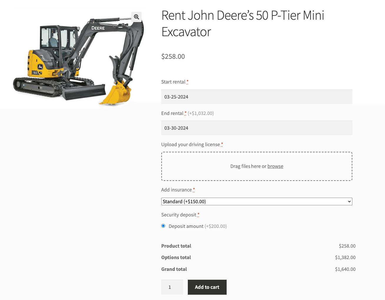 Rental product front-end example