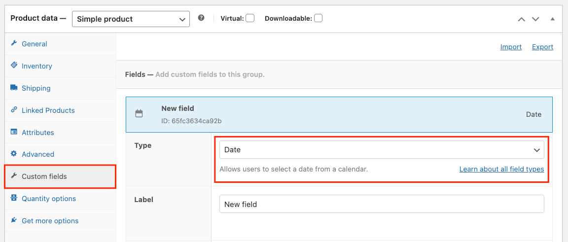 Adding a new custom date product field
