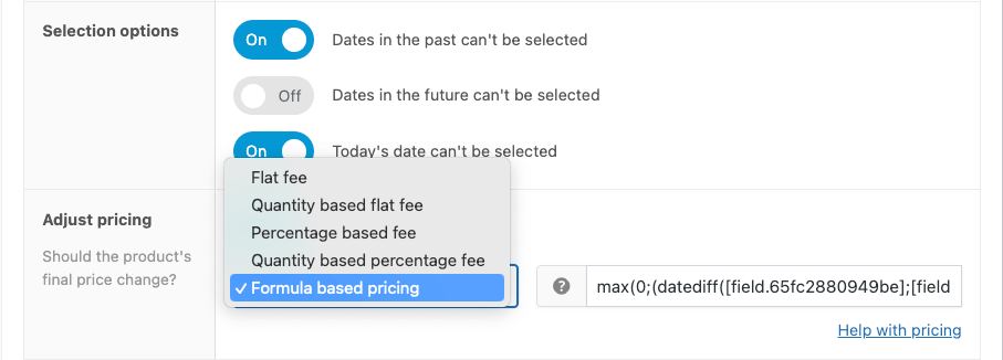 Choosing formula-based pricing for a custom field