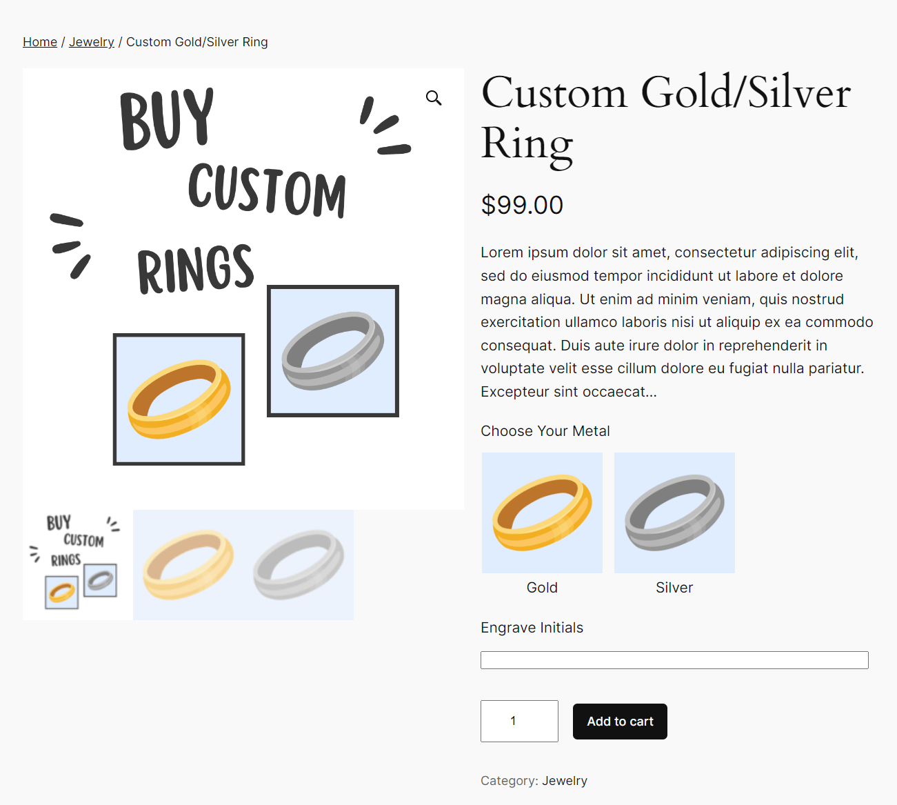 Demo product page created with Advanced Product Fields for WooCommerce