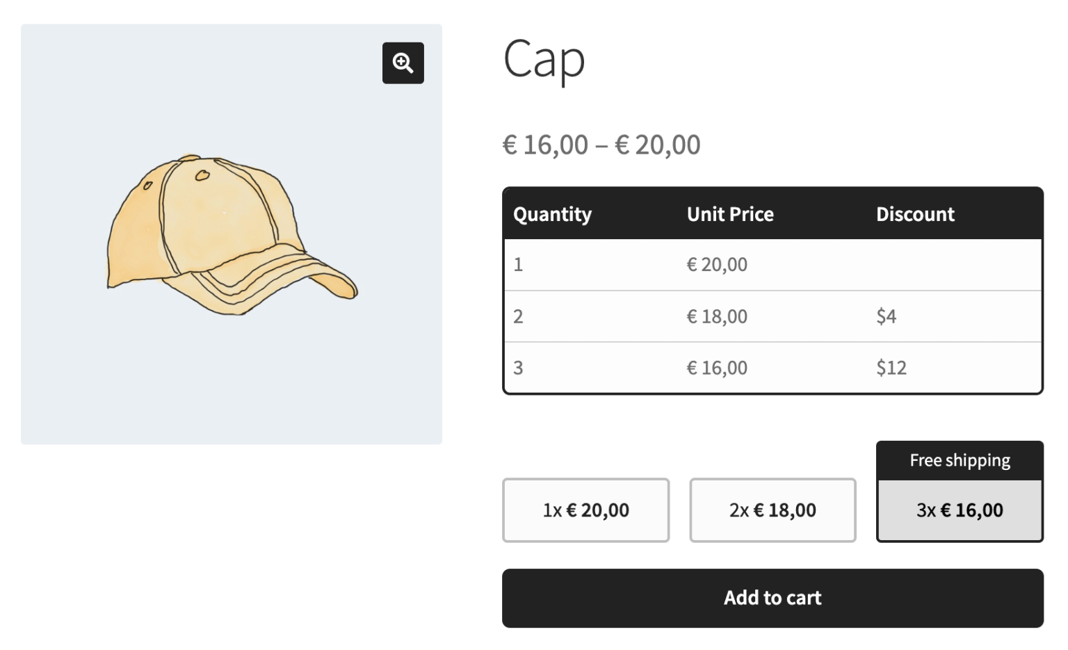 Example of a tiered pricing table