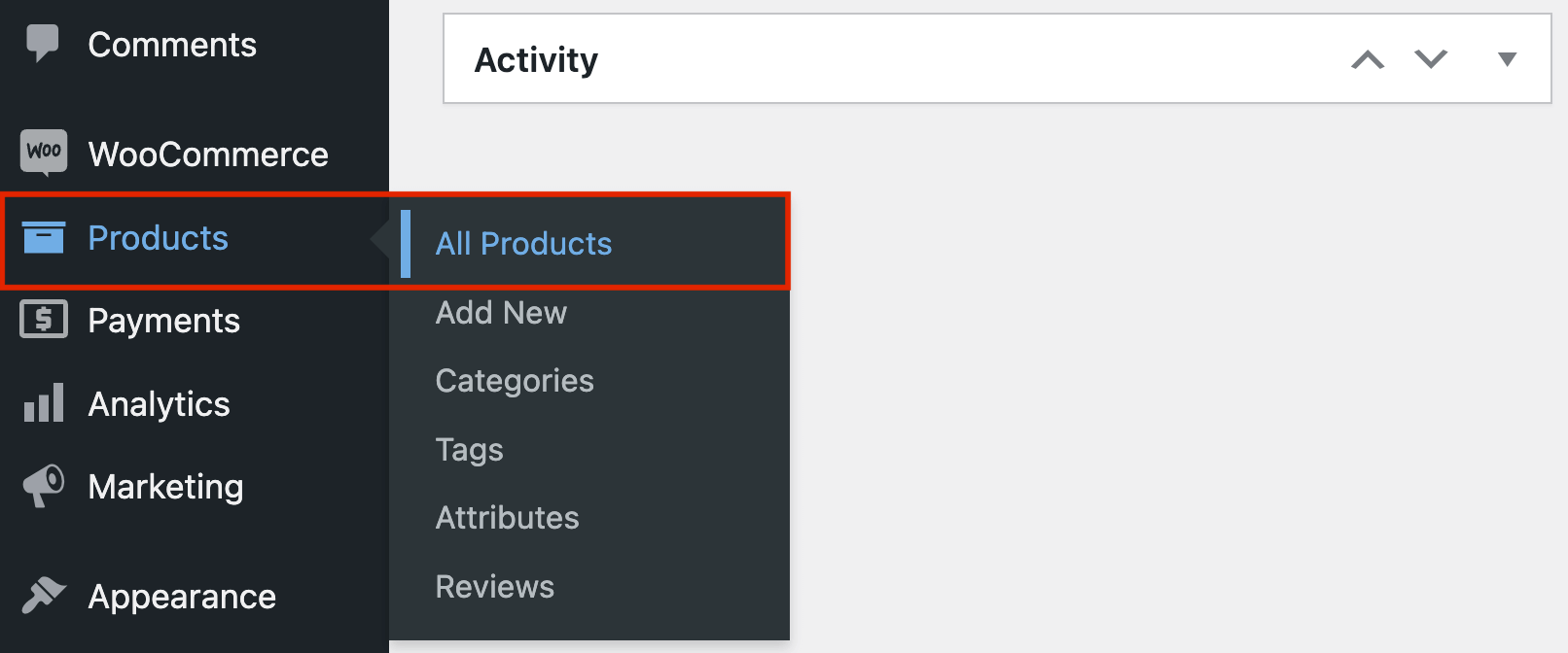 Going to the All Products table in WooCommerce