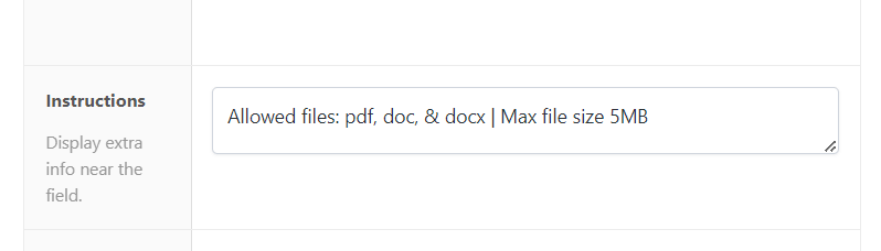 Upload file instructions in the APF plugin