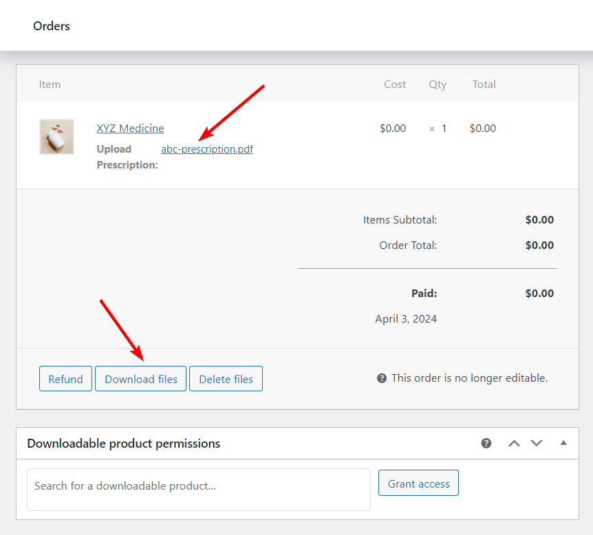 Viewing or downloading the prescription file in the APF plugin