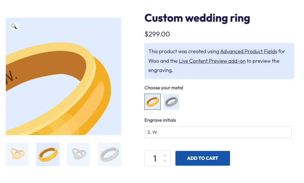 Example of a product with a custom engraving