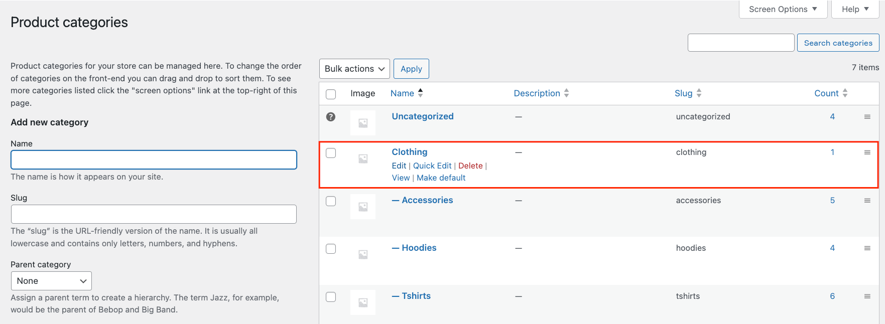 Editing a product category