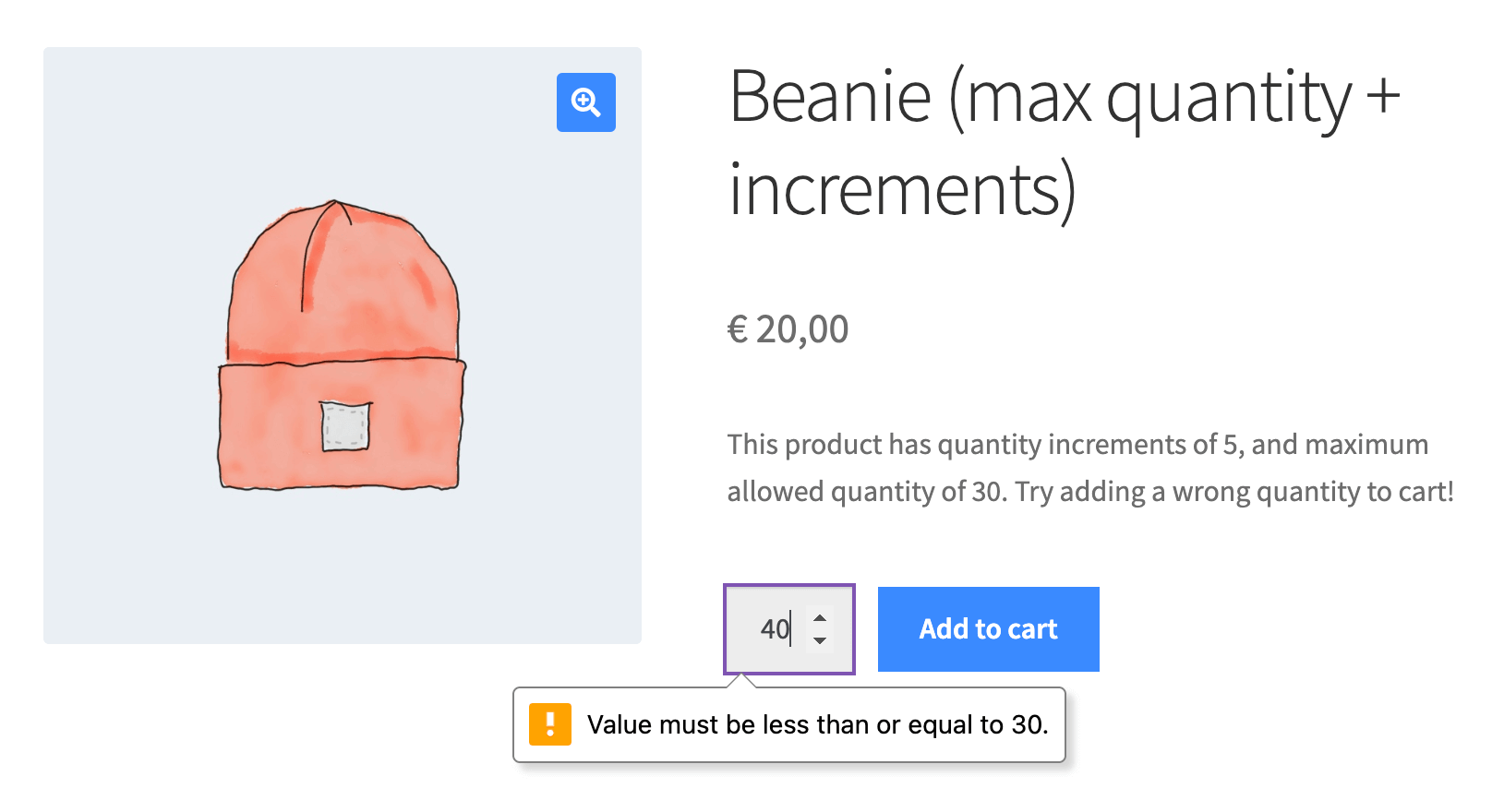 Example of quantity increments