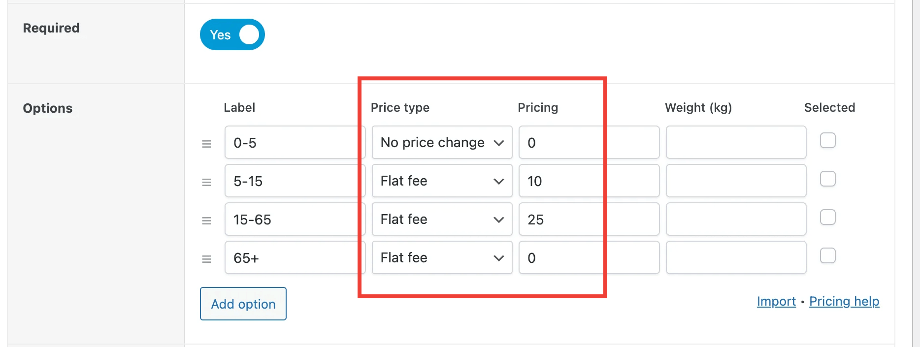 Option pricing setting in APF