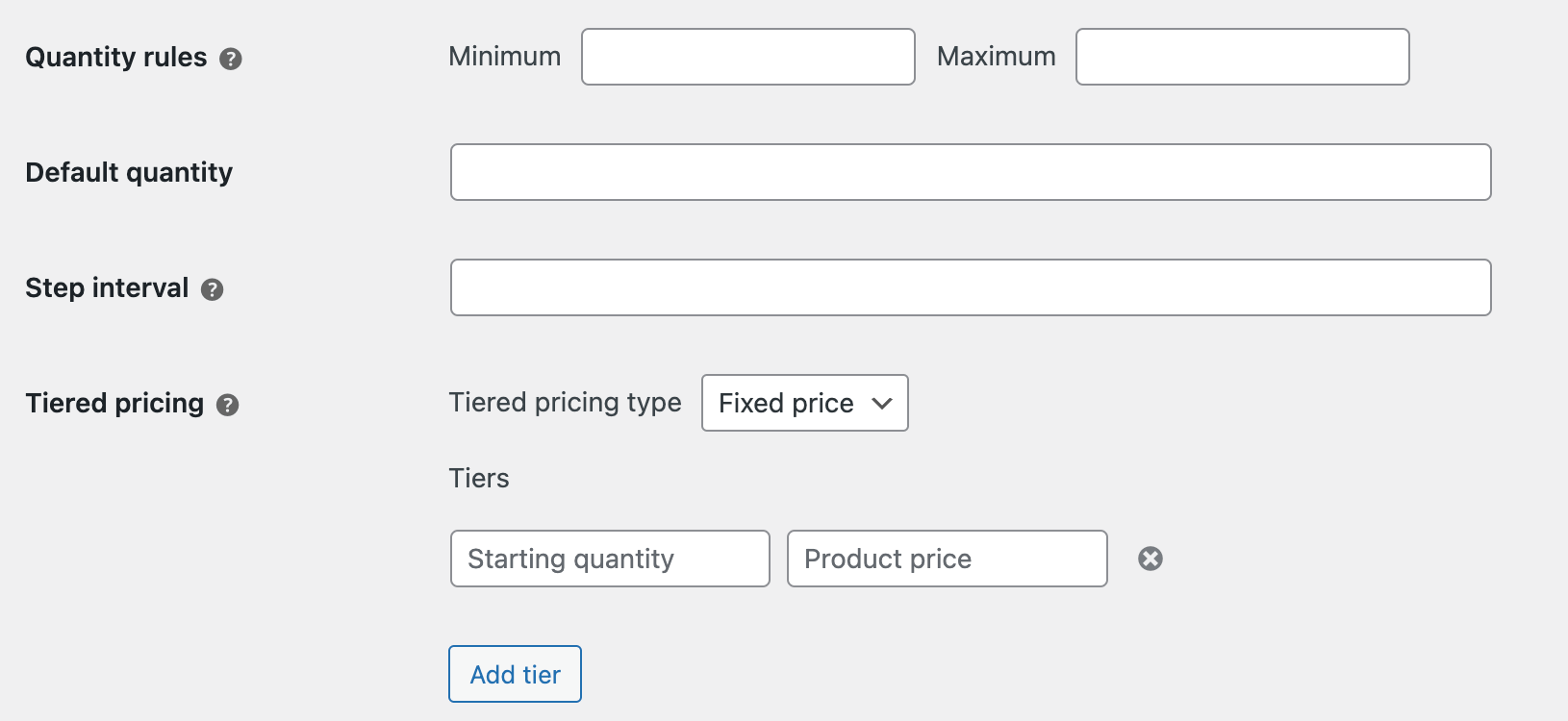 Quantity rules for product categories