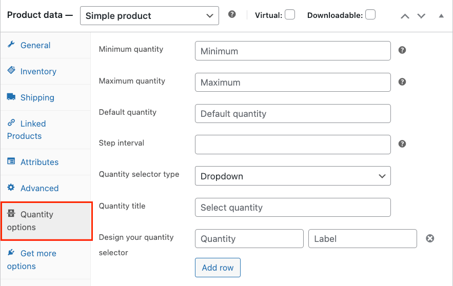 Quantity rules for a specific product