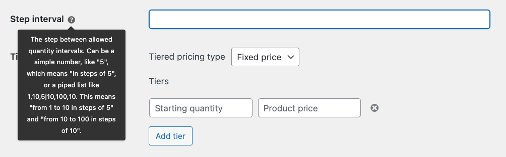 Adding a step interval to a product category