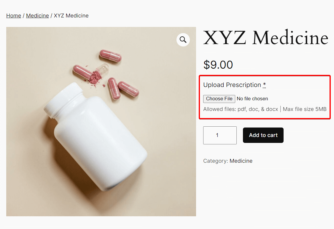 Upload prescription custom field in the APF plugin