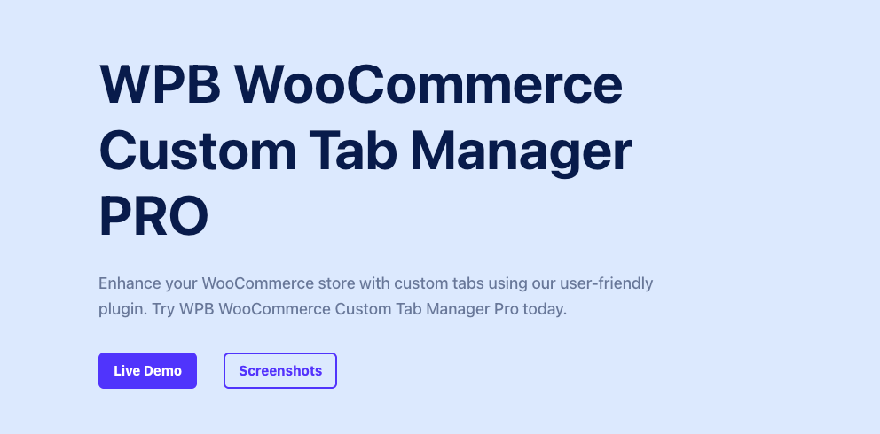 WPB WooCommerce Custom Tab Manager PRO homepage