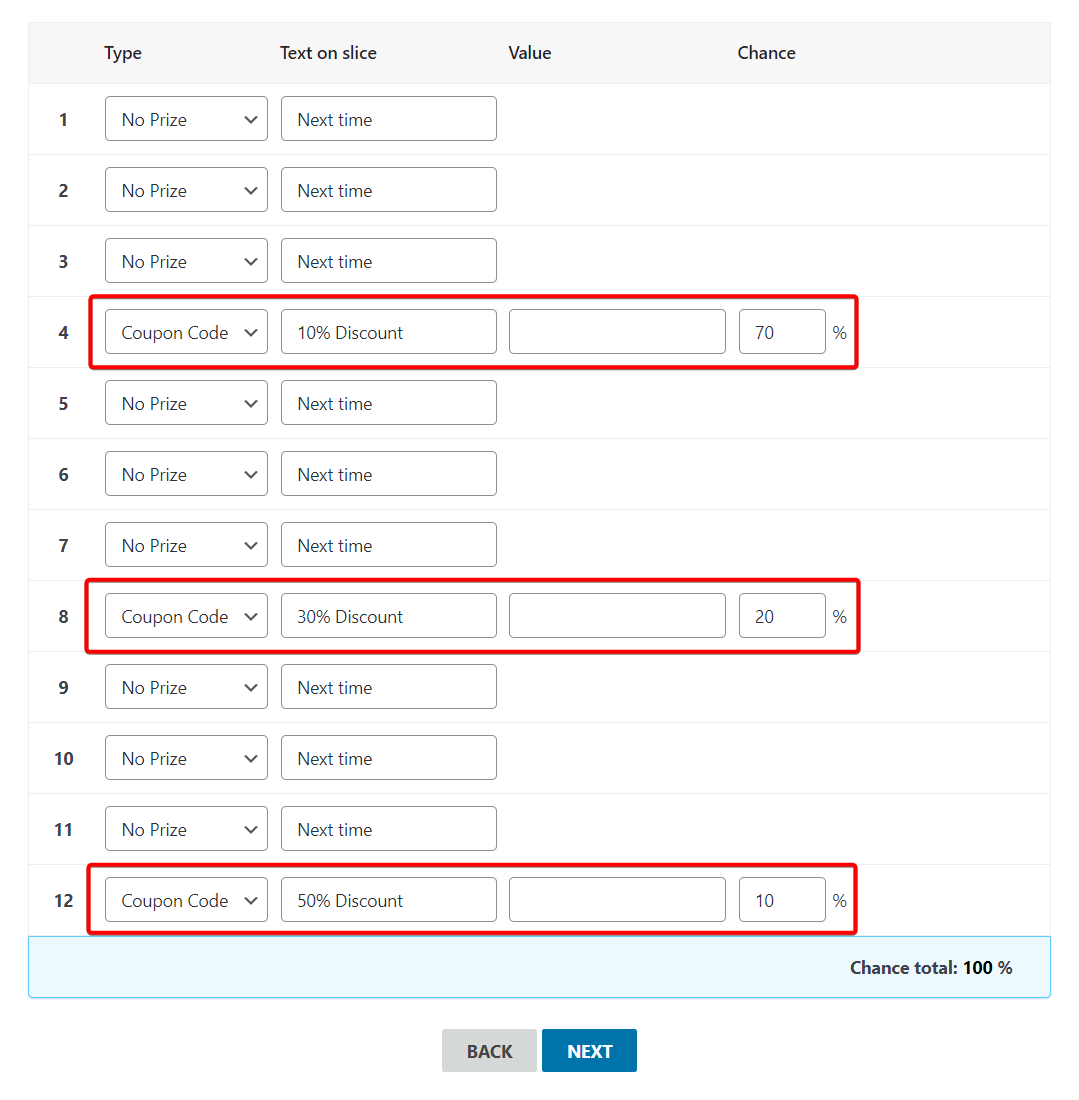 Adding discounts to the slices of the weel and defining winning changes with WP Optin Wheel
