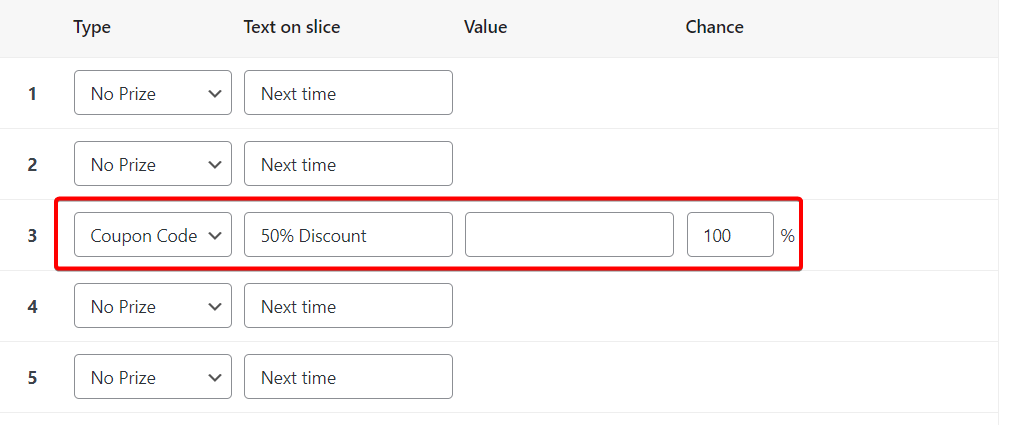 Offering a single discount with 100% chance with WP Optin Wheel