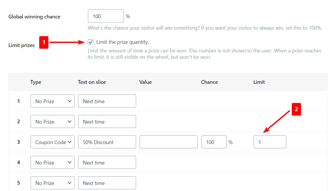 Limiting the prize quantity per customer with WP Optin Wheel
