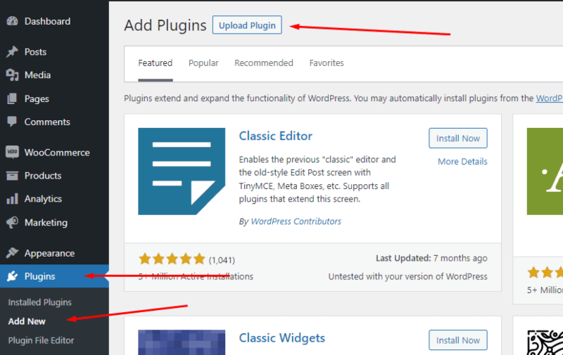 WordPress upload plugin screen