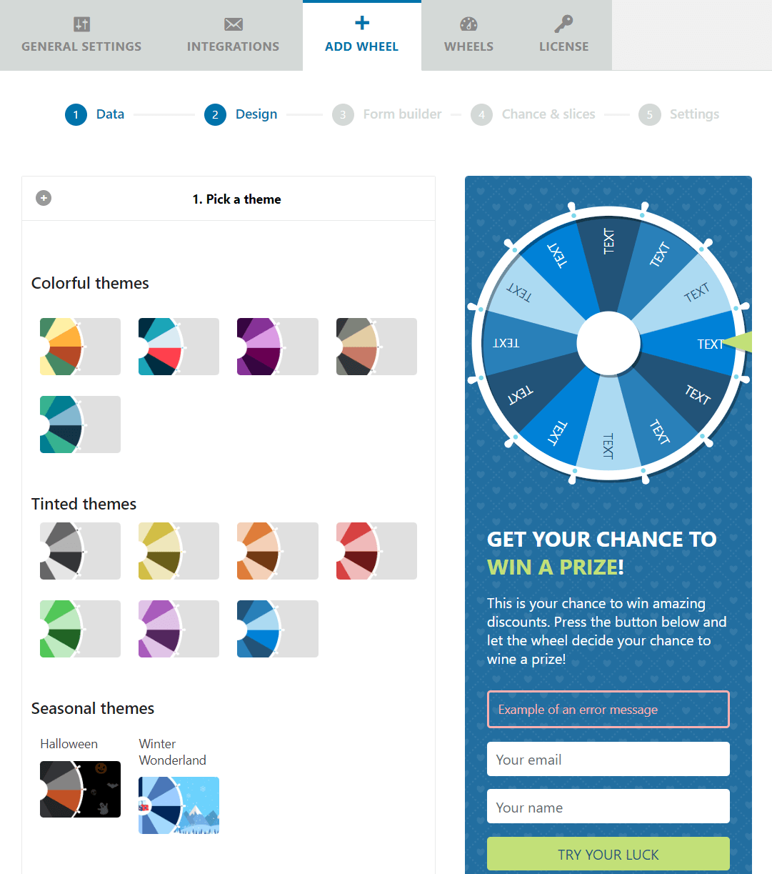 Selecting a theme for your discount popup with WP Optin Wheel