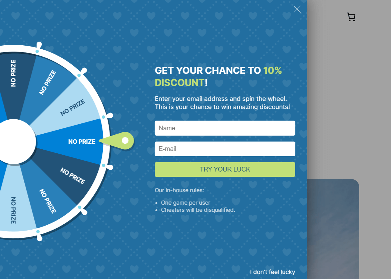 Discount popup with WP Optin Wheel on the front end