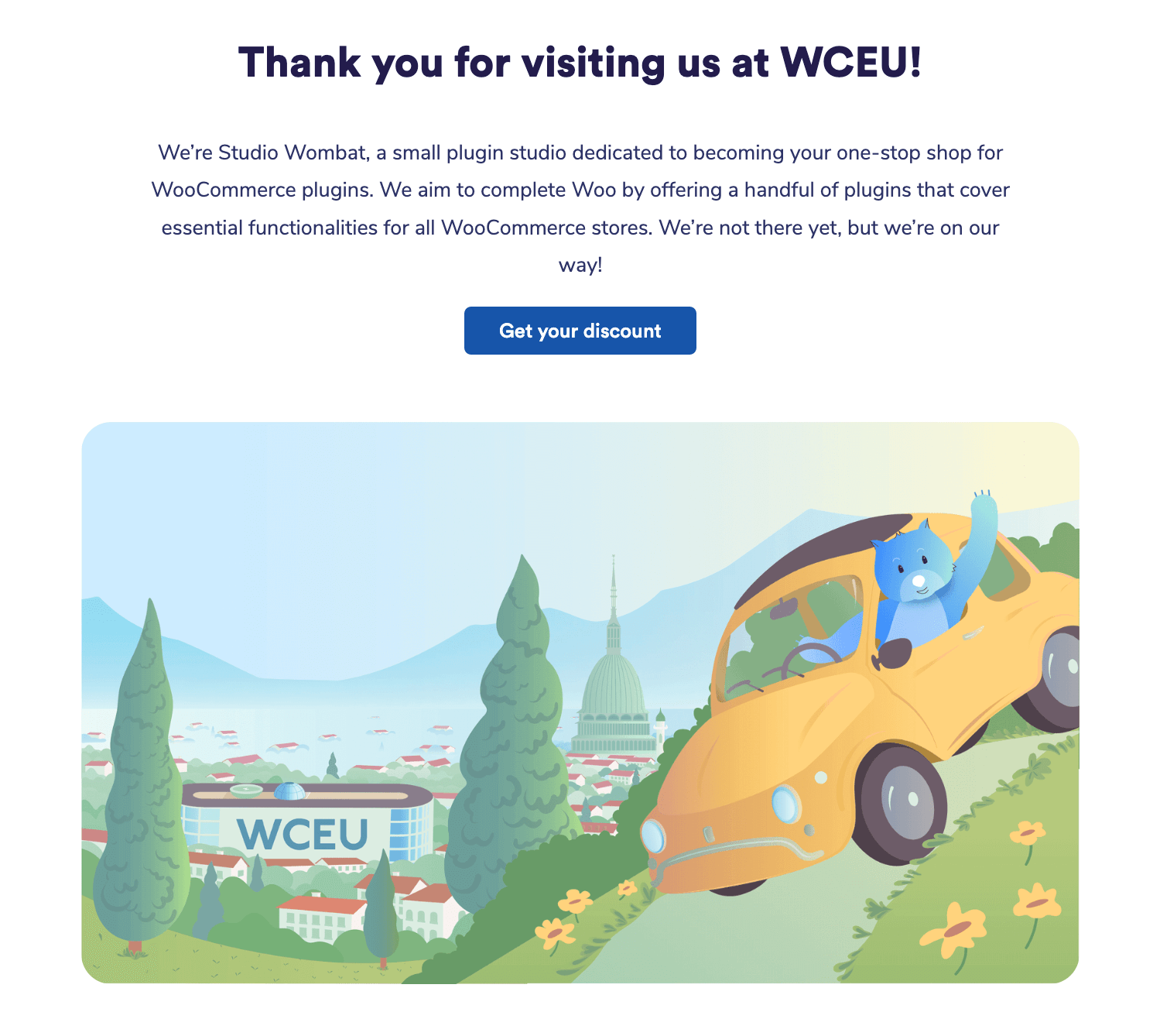 Our "thank you" page behind a QR code at WCEU